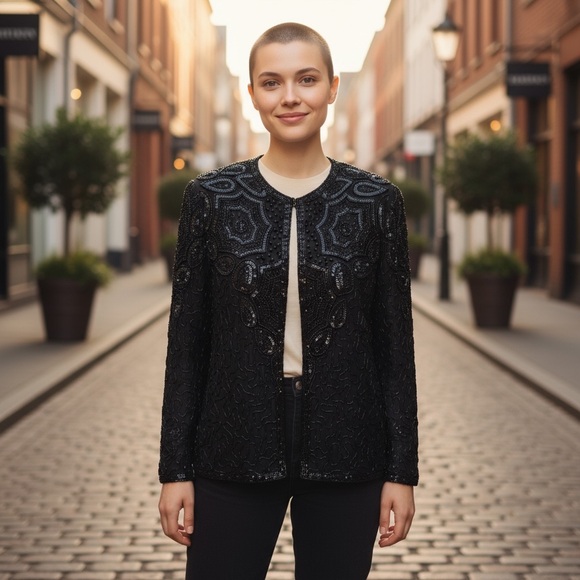 Adrianna Papell Jackets & Blazers - 🎉HP! ❤️ Vintage Gothic x Steampunk Adrianna Papell Black Silk Beaded Jacket